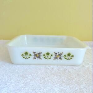 Baking Dish Vtg 60's Green Meadow Fire King Anchor Hocking Square